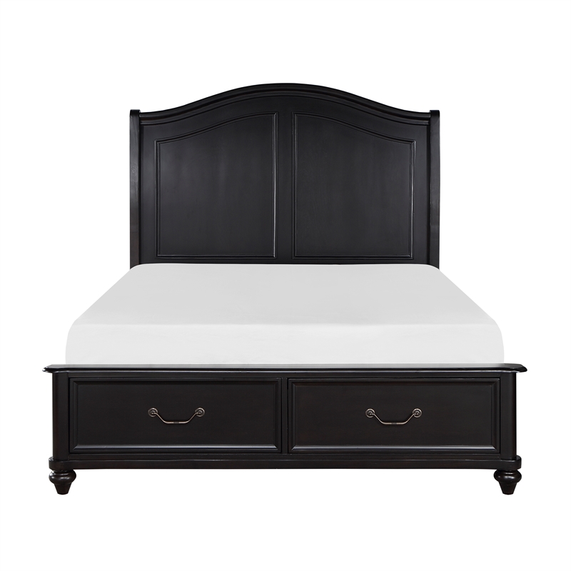 Pemberly Row Queen Platform Bed With Footboard Storage Drawers in Charcoal Brown