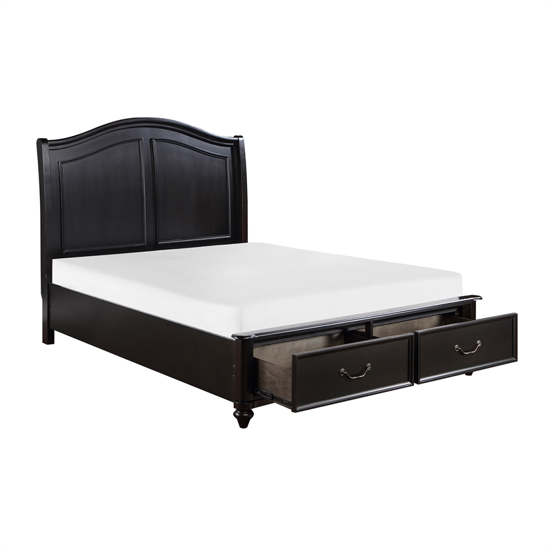 Pemberly Row Queen Platform Bed With Footboard Storage Drawers in Charcoal Brown