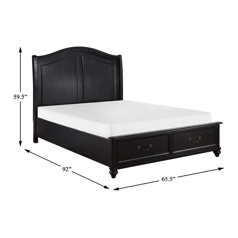 Pemberly Row Queen Platform Bed With Footboard Storage Drawers in Charcoal Brown