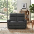 Pemberly Row Microfiber Wall-Hugger Double Reclining Loveseat in Dark Gray