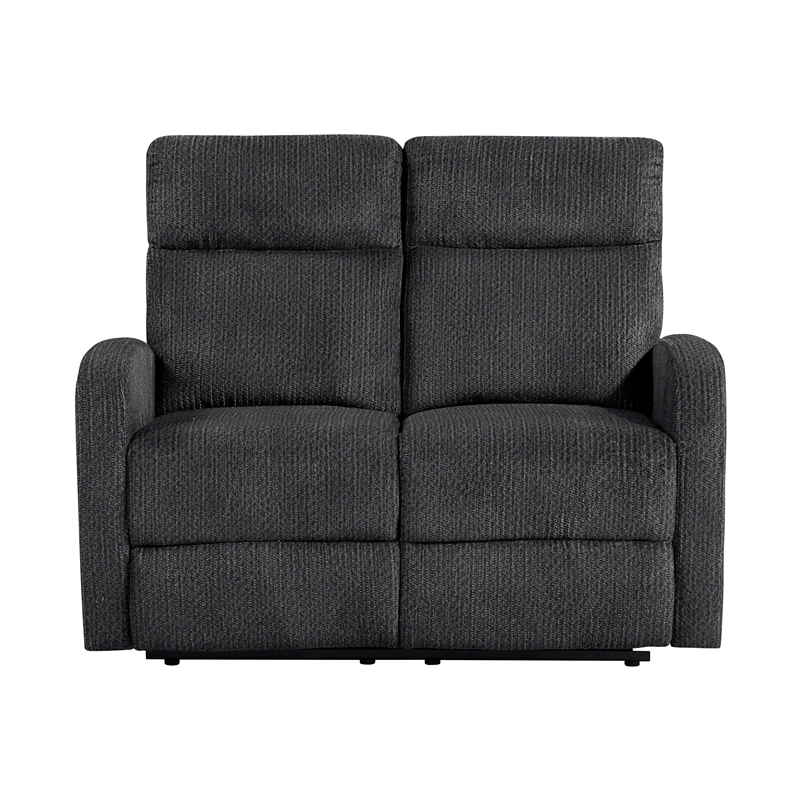 Pemberly Row Microfiber Wall-Hugger Double Reclining Loveseat in Dark Gray