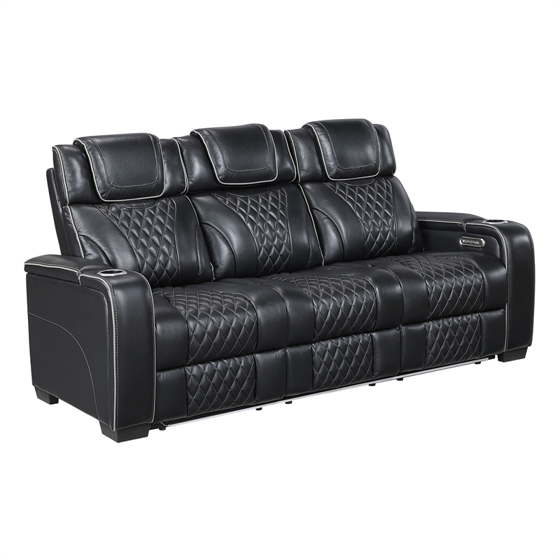 Pemberly Row Top-Grain Leather Power Reclining Loveseat in Black