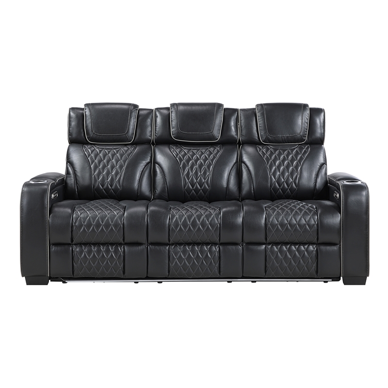 Pemberly Row Top-Grain Leather Power Reclining Loveseat in Black