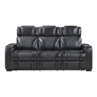 Pemberly Row Top-Grain Leather Power Reclining Loveseat in Black
