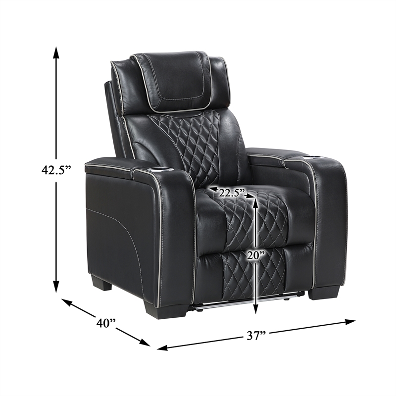 Pemberly Row Top-Grain Leather Power Reclining Loveseat in Black