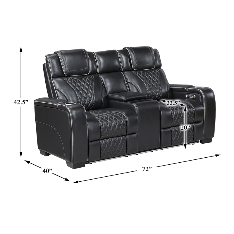 Pemberly Row Top-Grain Leather Power Reclining Loveseat in Black
