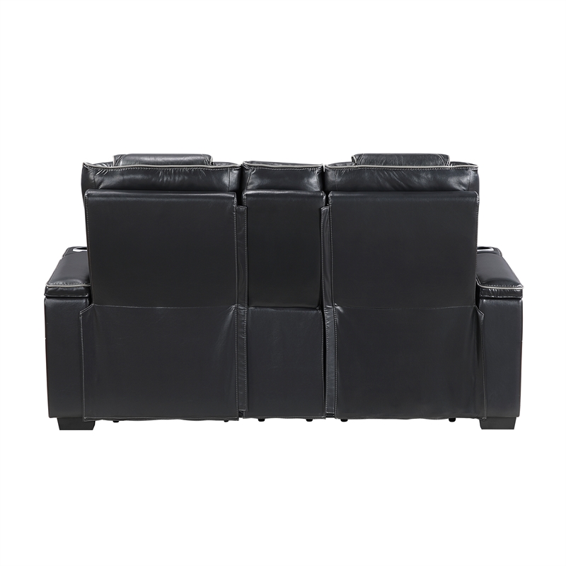 Pemberly Row Top-Grain Leather Power Reclining Loveseat in Black