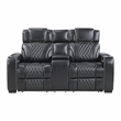 Pemberly Row Top-Grain Leather Power Reclining Loveseat in Black