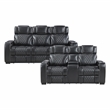 Pemberly Row Top-Grain Leather Power Reclining Loveseat in Black