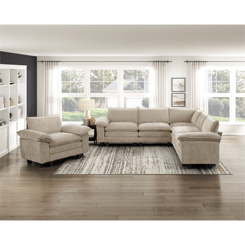 Pemberly Row Chenille 5-Piece Modular Sectional 300 lb Per Seat in Taupe