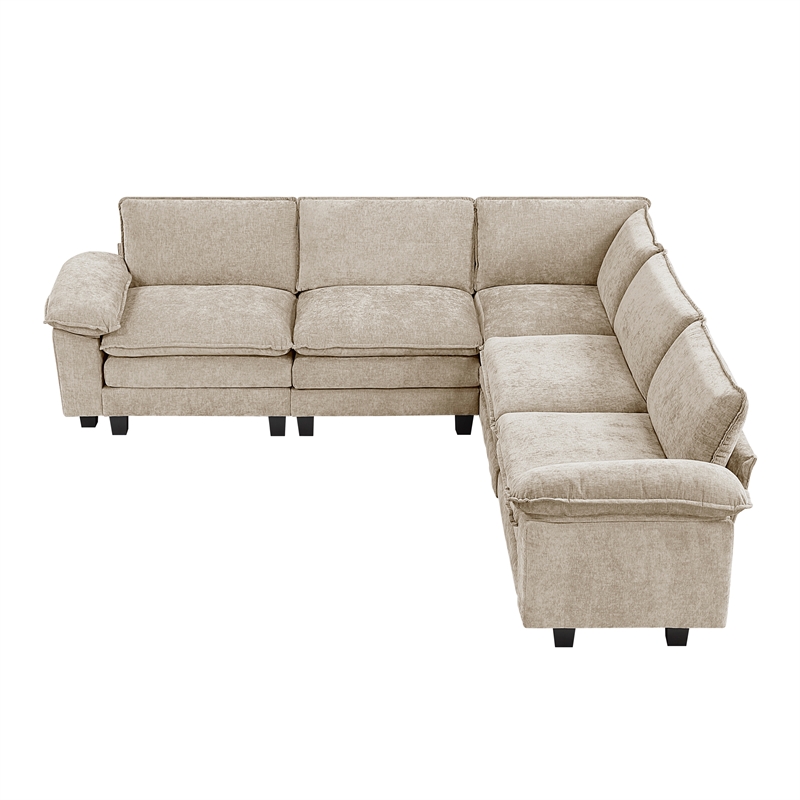 Pemberly Row Chenille 5-Piece Modular Sectional 300 lb Per Seat in Taupe