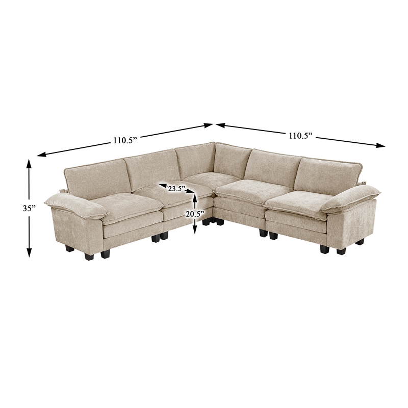 Pemberly Row Chenille 5-Piece Modular Sectional 300 lb Per Seat in Taupe