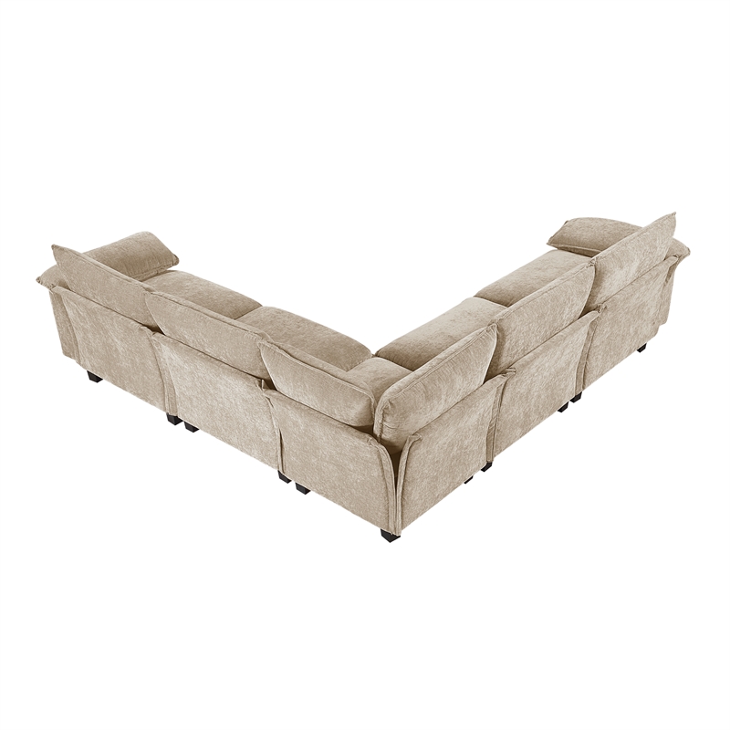 Pemberly Row Chenille 5-Piece Modular Sectional 300 lb Per Seat in Taupe
