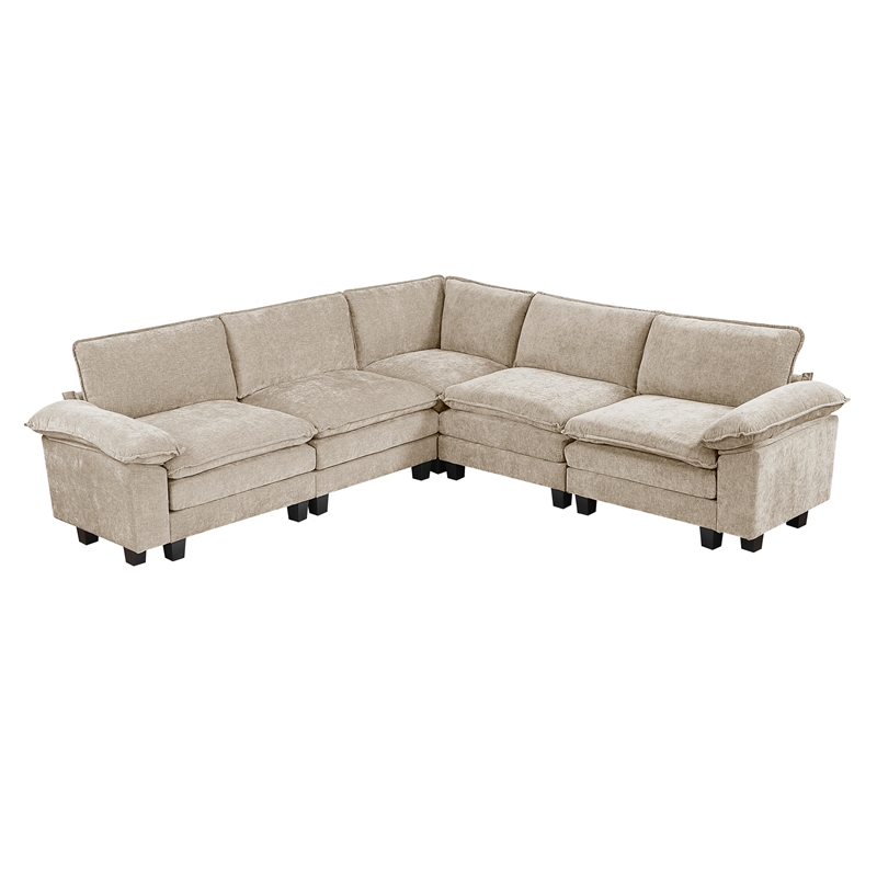 Pemberly Row Chenille 5-Piece Modular Sectional 300 lb Per Seat in Taupe