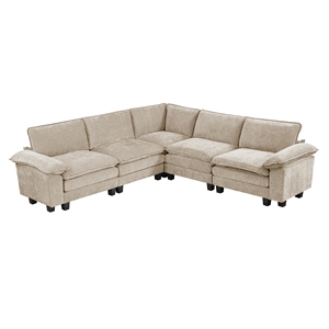 Pemberly Row Chenille 5-Piece Modular Sectional 300 lb Per Seat in Taupe