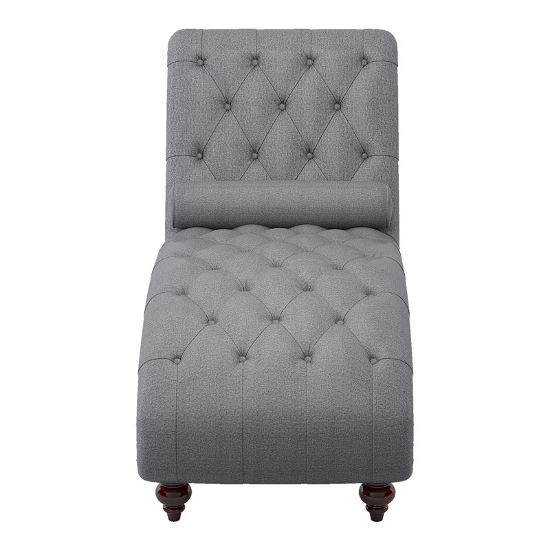 Pemberly Row Tufted Fabric Chaise Lounge with Bolster Pillow in Dark Gray