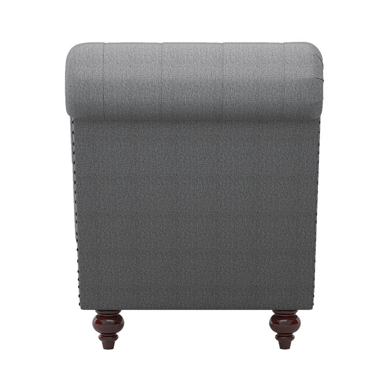 Pemberly Row Tufted Fabric Chaise Lounge with Bolster Pillow in Dark Gray