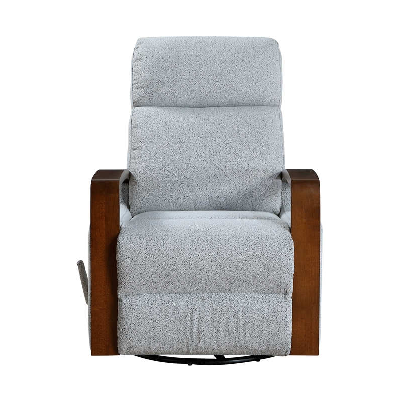 Pemberly Row Boucle Swivel Glider Reclining Chair with Wood Arms in Gray