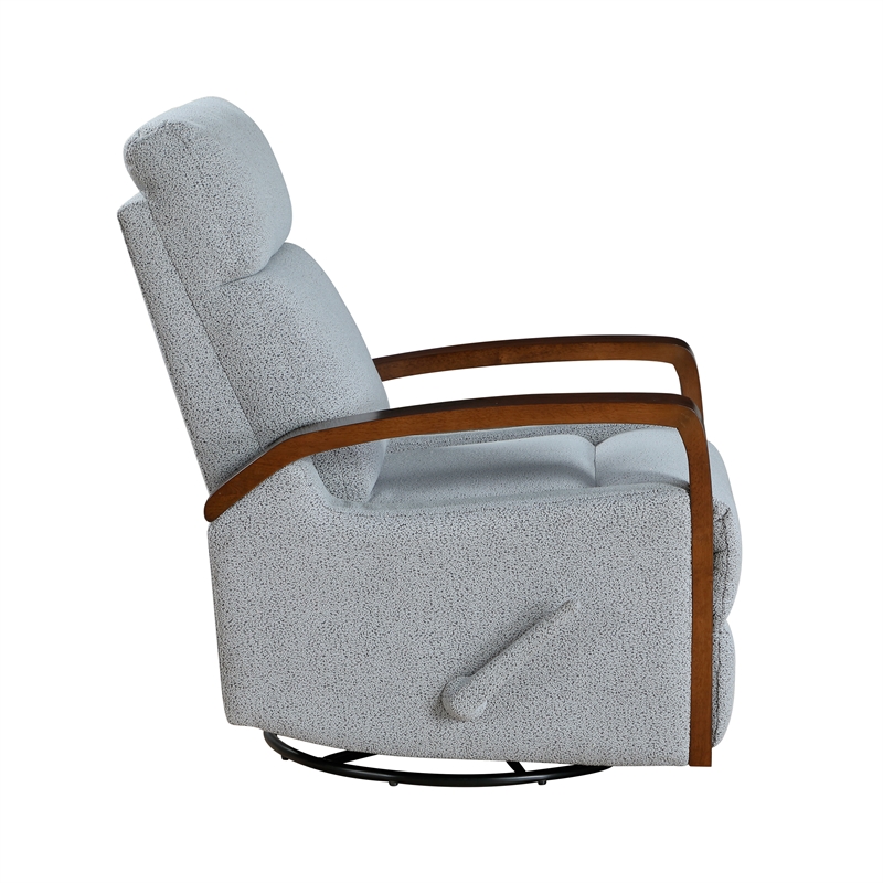 Pemberly Row Boucle Swivel Glider Reclining Chair with Wood Arms in Gray