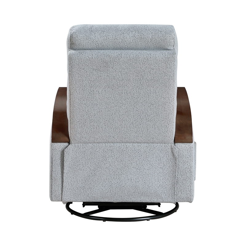 Pemberly Row Boucle Swivel Glider Reclining Chair with Wood Arms in Gray