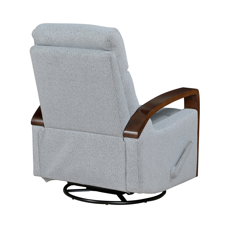 Pemberly Row Boucle Swivel Glider Reclining Chair with Wood Arms in Gray
