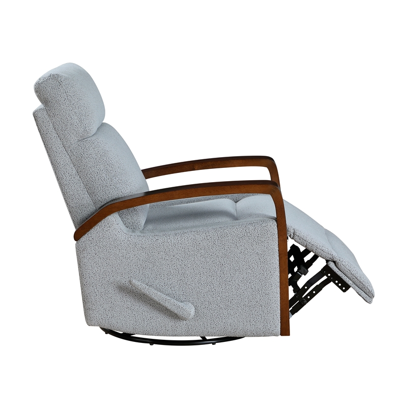 Pemberly Row Boucle Swivel Glider Reclining Chair with Wood Arms in Gray