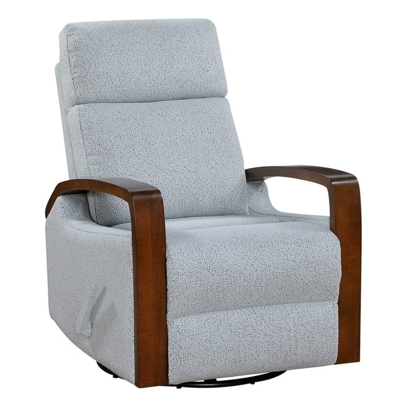 Pemberly Row Boucle Swivel Glider Reclining Chair with Wood Arms in Gray