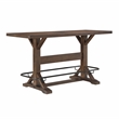 Pemberly Row Acacia Wood 5-Pc Pub Height Dining Set with Saddle Stools in Brown