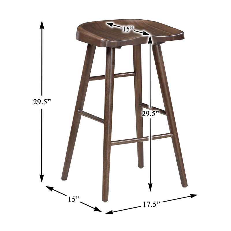Pemberly Row Acacia Wood 5-Pc Pub Height Dining Set with Saddle Stools in Brown