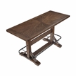 Pemberly Row Acacia Wood 5-Pc Pub Height Dining Set with Saddle Stools in Brown