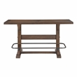 Pemberly Row Acacia Wood 5-Pc Pub Height Dining Set with Saddle Stools in Brown
