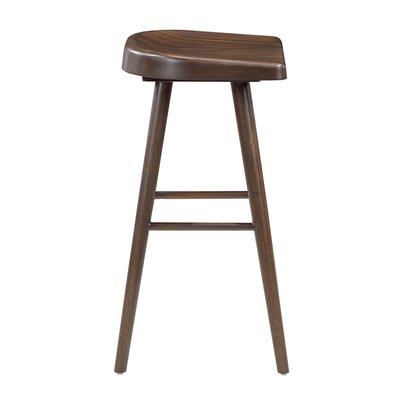 Pemberly Row Acacia Wood 5-Pc Pub Height Dining Set with Saddle Stools in Brown