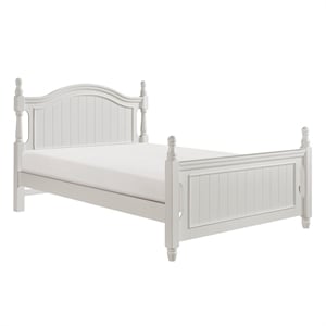 Pemberly Row Full Platform Bed with Twin Trundle and Bead-Board Panels in White