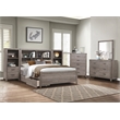 Pemberly Row Queen Platform Bed with Bookcase Headboard and USB in Brownish Gray