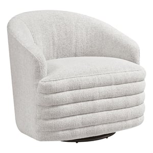 Pemberly Row Chenille Barrel Swivel Chair No Assembly Required in Beige