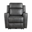 Pemberly Row Polished Microfiber Recliner with Nailhead Trim in Smoky Gray