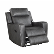 Pemberly Row Polished Microfiber Recliner with Nailhead Trim in Smoky Gray