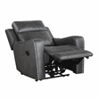 Pemberly Row Polished Microfiber Recliner with Nailhead Trim in Smoky Gray