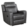 Pemberly Row Polished Microfiber Recliner with Nailhead Trim in Smoky Gray