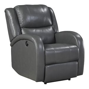 Pemberly Row Faux Leather Foam Over Pocket Coils Power Reclining Chair in Gray