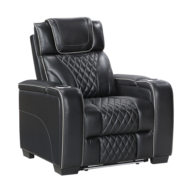 Pemberly Row Top-Grain Leather 3-Piece Power Reclining Set in Black