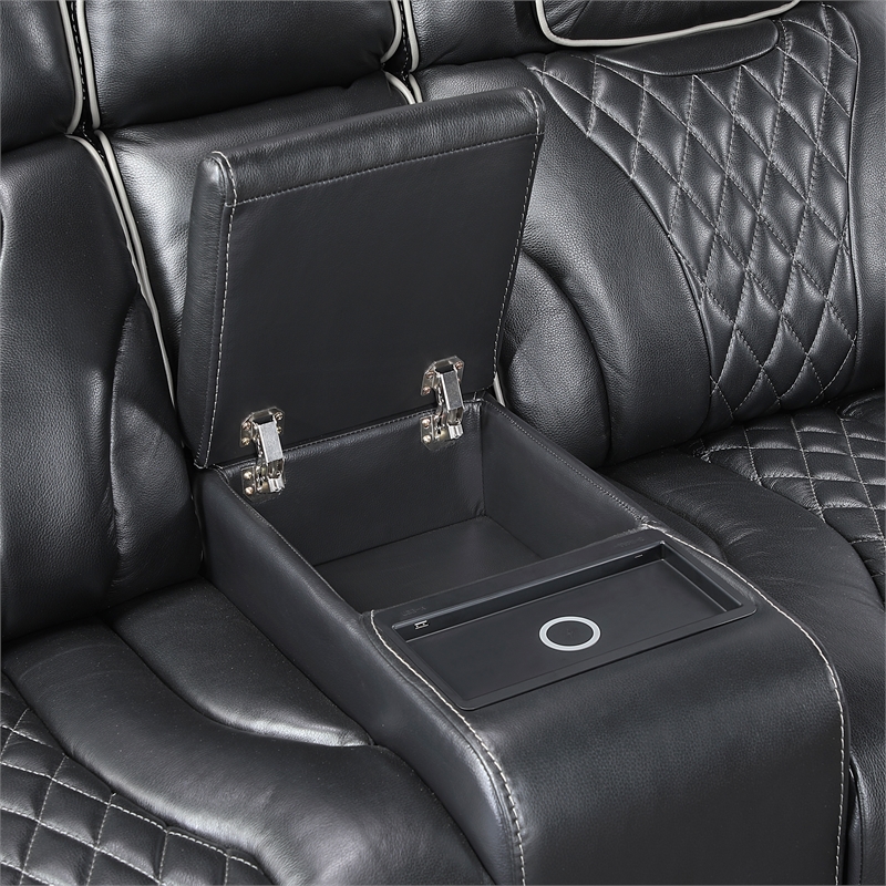 Pemberly Row Top-Grain Leather 3-Piece Power Reclining Set in Black