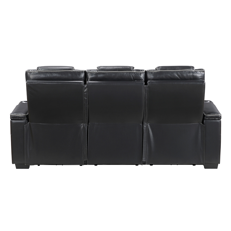 Pemberly Row Top-Grain Leather 3-Piece Power Reclining Set in Black