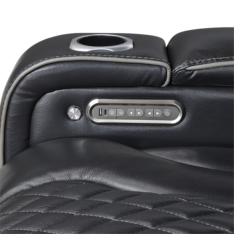 Pemberly Row Top-Grain Leather 3-Piece Power Reclining Set in Black