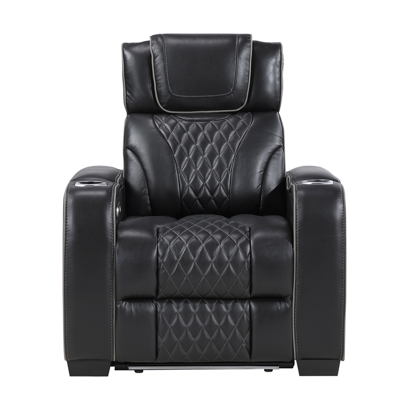 Pemberly Row Top-Grain Leather 3-Piece Power Reclining Set in Black