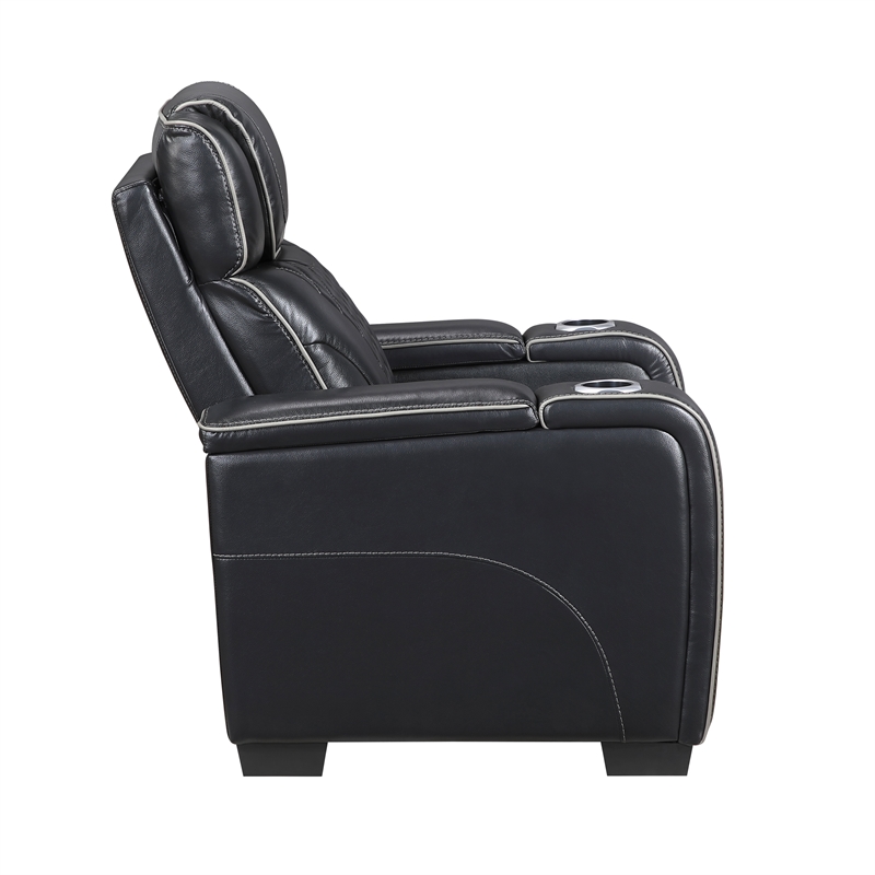 Pemberly Row Top-Grain Leather 3-Piece Power Reclining Set in Black