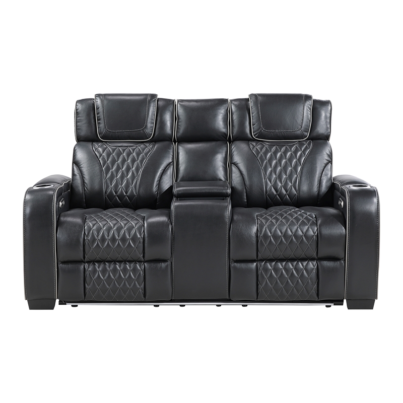 Pemberly Row Top-Grain Leather 3-Piece Power Reclining Set in Black
