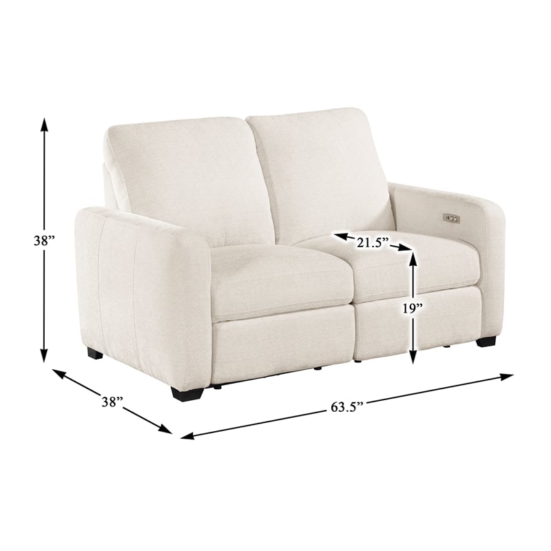 Pemberly Row Chenille Power Double Reclining Loveseat with USB Ports in Beige