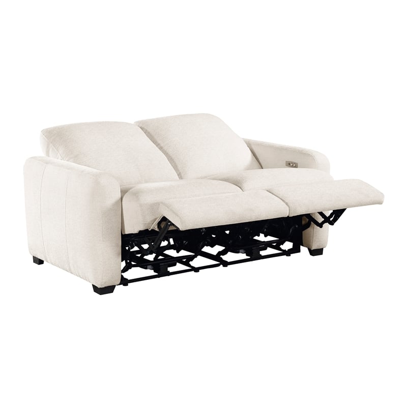 Pemberly Row Chenille Power Double Reclining Loveseat with USB Ports in Beige
