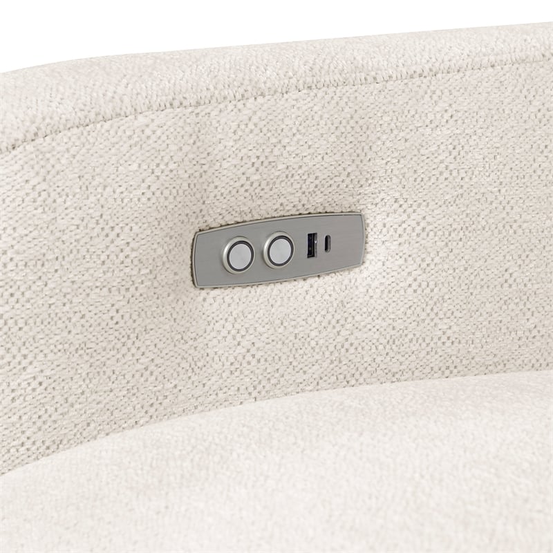Pemberly Row Chenille Power Double Reclining Loveseat with USB Ports in Beige
